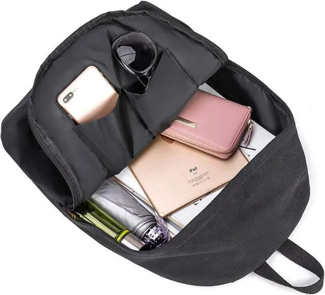 Alt view image 5 of 7 - Canvas Laptop Backpack Durable Rucksack Travel Notebook Bag School Backpack Bookbag for Men Women Black Factory Directly