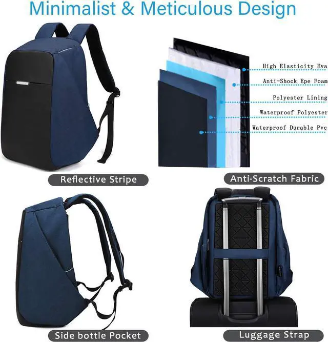 Alt view image 5 of 7 - Anti Theft Backpack 15.6 Inch Laptop Travel Backpack with Hidden Zipper and USB Charging Port Waterproof Business Computer Bag for Men & Women