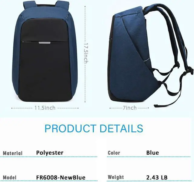 Alt view image 6 of 7 - Anti Theft Backpack 15.6 Inch Laptop Travel Backpack with Hidden Zipper and USB Charging Port Waterproof Business Computer Bag for Men & Women