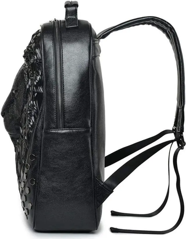 Alt view image 3 of 6 - 3D Lion Leather Laptop Backpack Black | Large 19.7*11.8*5.1 Inch, Unique Designer Fashion, Travel, Rivet Punk