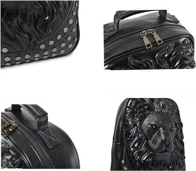 Alt view image 6 of 6 - 3D Lion Leather Laptop Backpack Black | Large 19.7*11.8*5.1 Inch, Unique Designer Fashion, Travel, Rivet Punk
