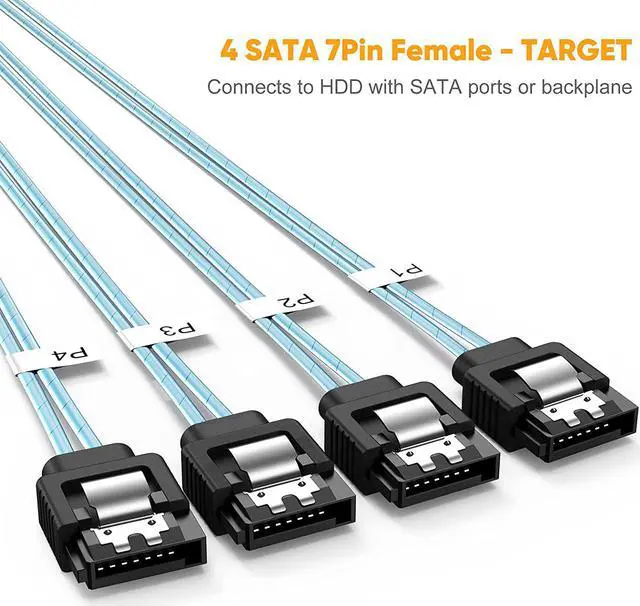 Alt view image 2 of 7 - CableCreation Mini SAS 36Pin (SFF-8087) Male to 4 SATA 7Pin Female Cable, Mini SAS Host/Controller to 4 SATA Target/Backplane, 0.5M / 1.6FT
