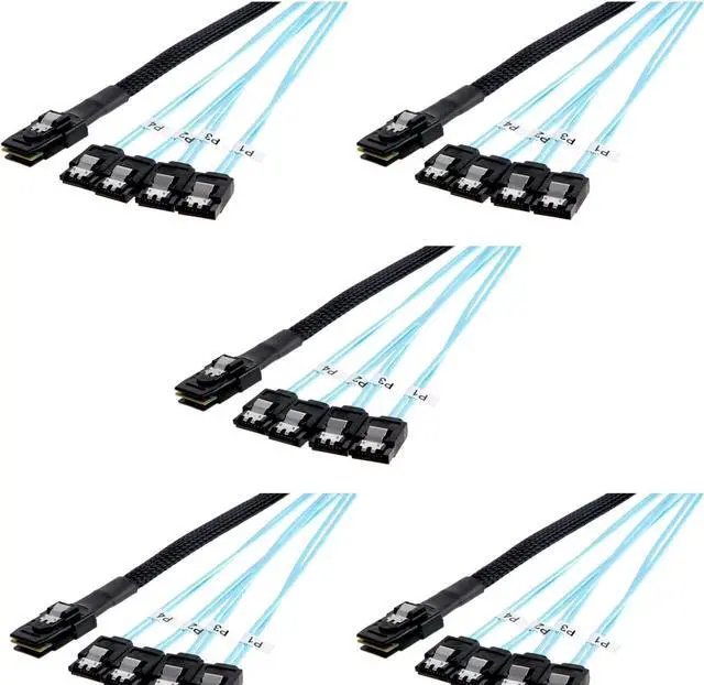 Main image of CableCreation [5 Pack ] Mini SAS 36Pin (SFF-8087) Male to 4 SATA 7Pin Female Cable, Mini SAS Host/Controller to 4 SATA Target/Backplane, 1.6ft x 5PCS