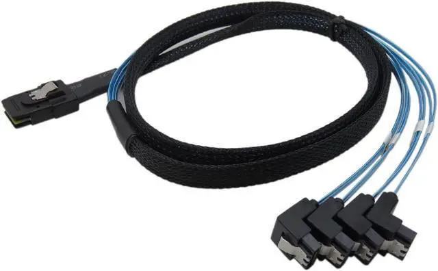 Main image of CABLEDECONN H0202 1M Mini SAS 36P SFF-8087 to 4 SATA 7Pin 90 Degrees Target Hard Disk Data Cable, Blue