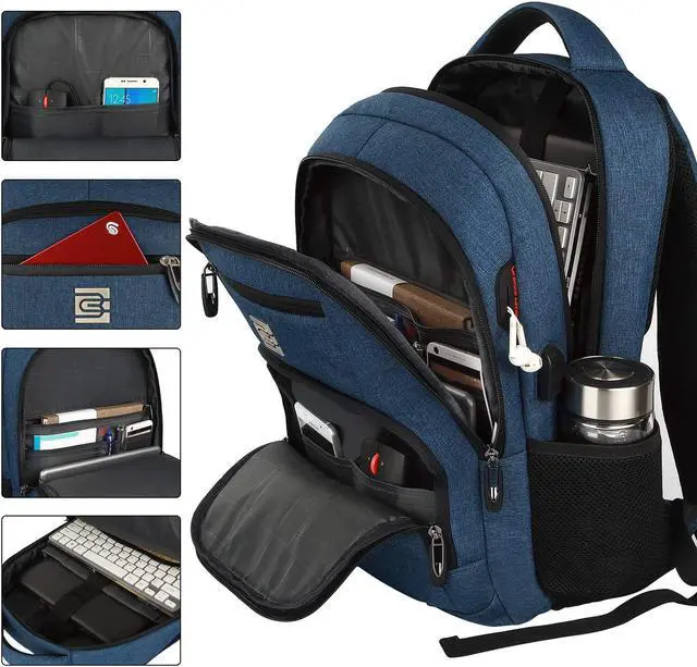 Alt view image 2 of 7 - Laptop Backpack,Business Travel Anti Theft Slim Durable Laptops Backpack with USB Charging Port,Water Resistant College School Computer Bag for Women & Men Fits 15.6 Inch Laptop and Notebook - Blue