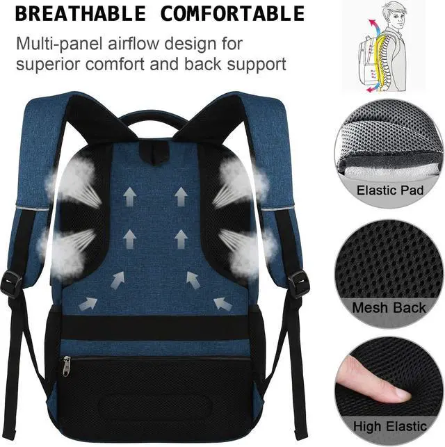 Alt view image 5 of 7 - Laptop Backpack,Business Travel Anti Theft Slim Durable Laptops Backpack with USB Charging Port,Water Resistant College School Computer Bag for Women & Men Fits 15.6 Inch Laptop and Notebook - Blue