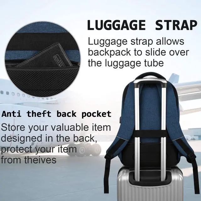 Alt view image 6 of 7 - Laptop Backpack,Business Travel Anti Theft Slim Durable Laptops Backpack with USB Charging Port,Water Resistant College School Computer Bag for Women & Men Fits 15.6 Inch Laptop and Notebook - Blue