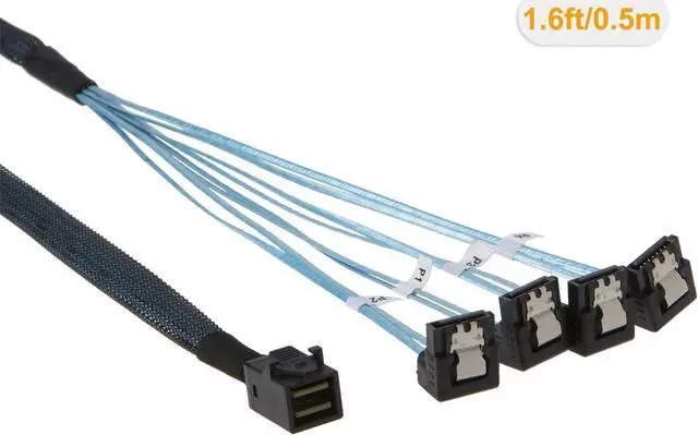 Alt view image 2 of 4 - CableCreation Internal HD Mini SAS (SFF-8643 Host) - 4X SATA (Target) Angle Cable, SFF-8643 for Controller, 4 Sata Connect to Hard Drive, 0.5M / 1.6FT