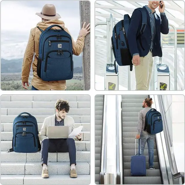 Alt view image 7 of 7 - Laptop Backpack,Business Travel Anti Theft Slim Durable Laptops Backpack with USB Charging Port,Water Resistant College School Computer Bag for Women & Men Fits 15.6 Inch Laptop and Notebook - Blue