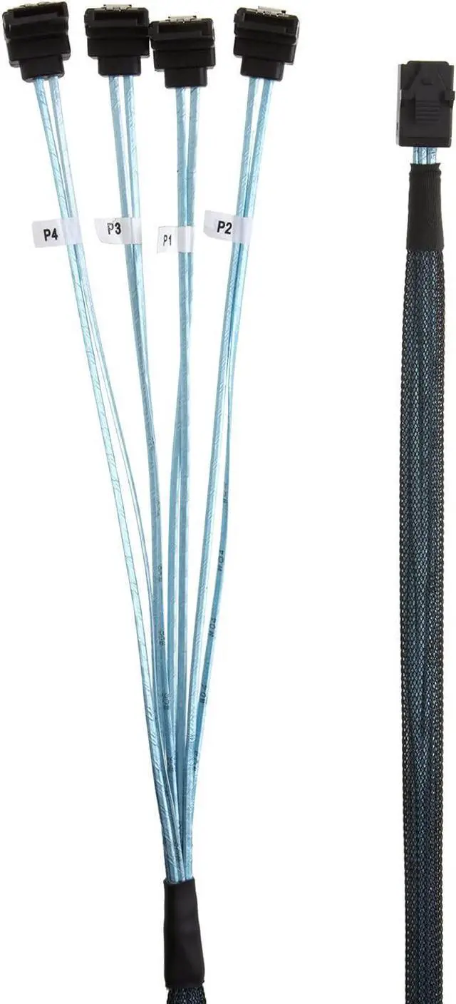Alt view image 4 of 4 - CableCreation Internal HD Mini SAS (SFF-8643 Host) - 4X SATA (Target) Angle Cable, SFF-8643 for Controller, 4 Sata Connect to Hard Drive, 0.5M / 1.6FT