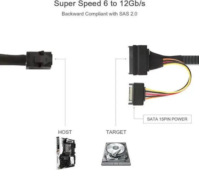 Alt view image 6 of 6 - SFF-8643 to SFF 8639 Cable, CableCreation 12GB/s Mini SAS HD Cable Internal Mini SAS SFF 8643 to U.2 SFF 8639 Cable with 15 Pin Female SATA Power Connector, 1M / 3.3FT