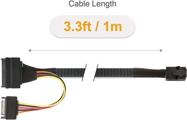 Alt view image 4 of 6 - SFF-8643 to SFF 8639 Cable, CableCreation 12GB/s Mini SAS HD Cable Internal Mini SAS SFF 8643 to U.2 SFF 8639 Cable with 15 Pin Female SATA Power Connector, 1M / 3.3FT
