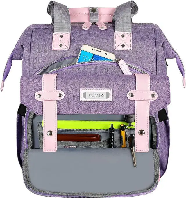 Alt view image 5 of 7 - FALANKO Laptop Backpack for Women, Anti Theft Backpacks with RFID Anti Theft Water Resistant,Wide Top Open Work Teacher College Travel Computer Bag for Woman Fits 15.6 Inch Laptop