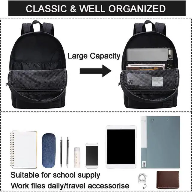 Alt view image 2 of 6 - SUPACOOL Lightweight School Backpack with Pencil Pouch, Backpack for School Boys and Girls(Black backpack set)