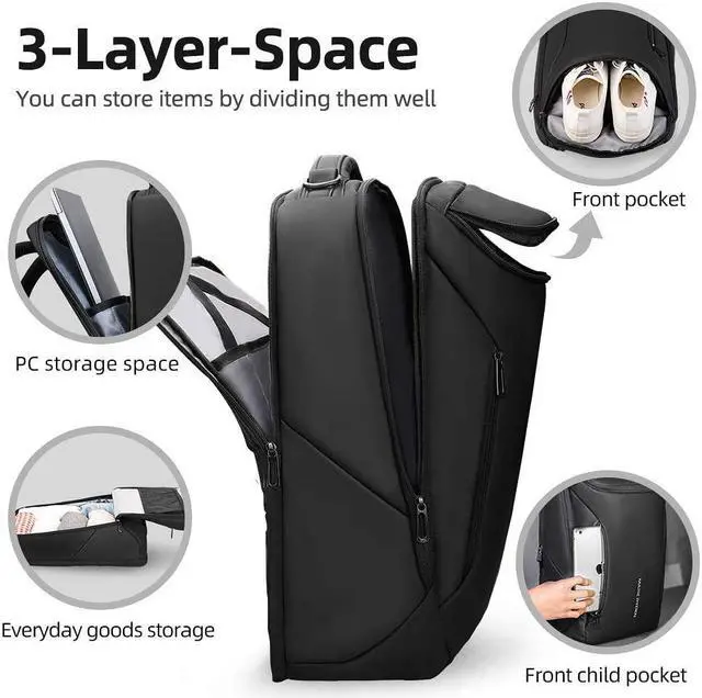 Alt view image 2 of 7 - Business Backpack for Men Waterproof and Travel Laptop Backpack with USB Charging Fits 17 Inch Laptop and Tech Gear