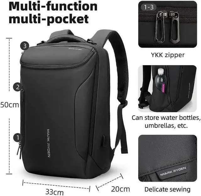 Alt view image 3 of 7 - Business Backpack for Men Waterproof and Travel Laptop Backpack with USB Charging Fits 17 Inch Laptop and Tech Gear