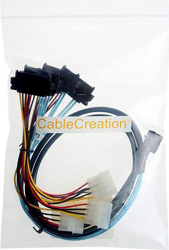 Alt view image 4 of 6 - CableCreation Internal Mini SAS SFF-8643 to (4) 29pin SFF-8482 connectors with SATA Power, 1M / 3.3FT