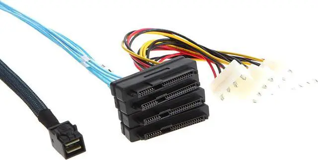 Alt view image 2 of 6 - CableCreation Internal Mini SAS SFF-8643 to (4) 29pin SFF-8482 connectors with SATA Power, 1M / 3.3FT