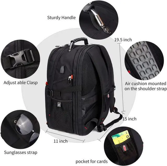 Alt view image 4 of 7 - SHRRADOO Extra Large Travel Laptop Backpack for Men, Work College Backpacks | Fit 17 Inch Laptops, with Combination Lock, Carry On Flight Approved, Men Women Business Backpack,Bookbag School Backpack