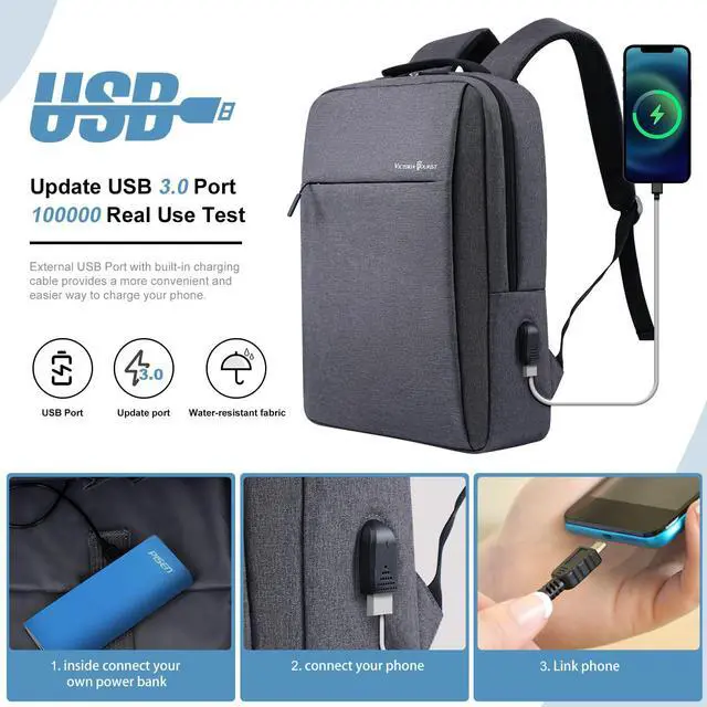 Alt view image 2 of 6 - Laptop Backpack 15.6 Inch Business Slim Durable Travel Backpacks with USB Charging Port College Computer Bag Gifts for Men and Women Fits Notebook (Grey)