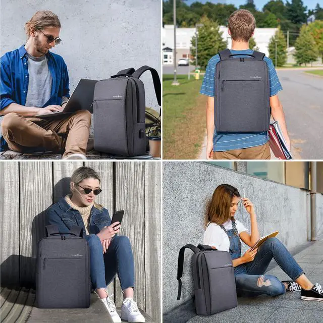 Alt view image 6 of 6 - Laptop Backpack 15.6 Inch Business Slim Durable Travel Backpacks with USB Charging Port College Computer Bag Gifts for Men and Women Fits Notebook (Grey)