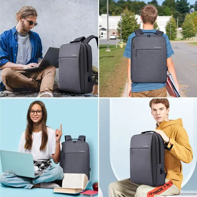 Alt view image 7 of 7 - Laptop Backpack 17 Inch, Business Slim Durable Laptops Travel Backpacks with USB Charging Port, College Backpacks Computer Bag Gifts for Men and Women Fits Notebook (Grey)