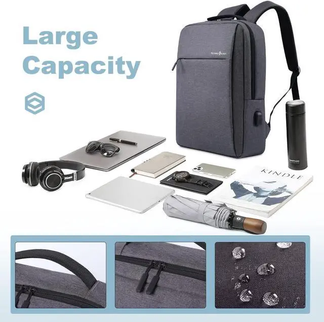 Alt view image 6 of 7 - Laptop Backpack 17 Inch, Business Slim Durable Laptops Travel Backpacks with USB Charging Port, College Backpacks Computer Bag Gifts for Men and Women Fits Notebook (Grey)