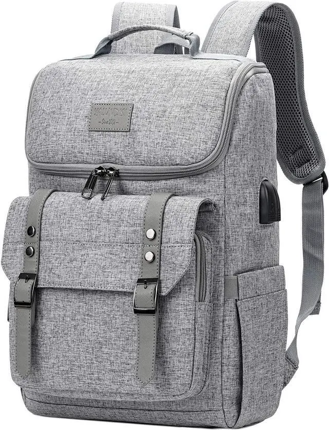 Main image of YALUNDISI Vintage Backpack Travel Laptop Backpack with usb Charging Port for Women & Men College Backpack Fits 15.6 Inch Laptop Grey