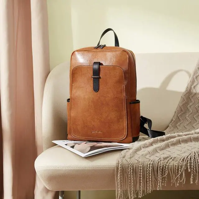Alt view image 7 of 7 - BOSTANTEN Leather Laptop Backpack for Women,15.6 inch Computer Backpack Purse College Daypack Work Travel Bag Brown