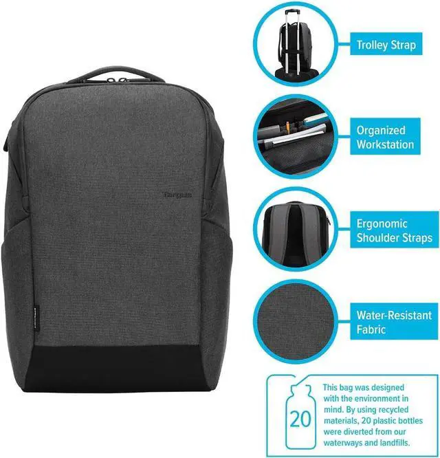 Alt view image 3 of 7 - Targus Cypress Slim Backpack with EcoSmart Designed for Business Traveler and School fit up to 15.6-Inch Laptop/Notebook, Black (TBB584GL)