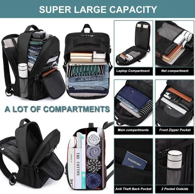 Alt view image 2 of 7 - Extra Large Backpack for Men 50L,Water Resistant 17.3 inch Travel Laptop Backpack with USB Charging Port,TSA Friendly Big Business Anti Theft Computer Bag Work College School Bookbags Gifts,Black