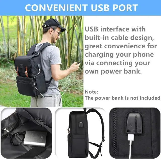 Alt view image 3 of 6 - HFSX Laptop Backpack Men Women Vintage Backpack Bookbag College Backpacks Stylish Backpack Black Fits 15.6 Inch Laptop