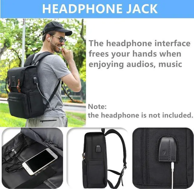 Alt view image 4 of 6 - HFSX Laptop Backpack Men Women Vintage Backpack Bookbag College Backpacks Stylish Backpack Black Fits 15.6 Inch Laptop
