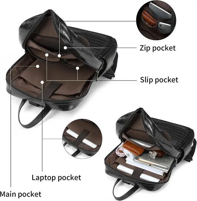 Alt view image 4 of 6 - BROMEN Leather Laptop Backpack for Women 15.6 inch Computer Backpack College Travel Daypack Bag Plaid