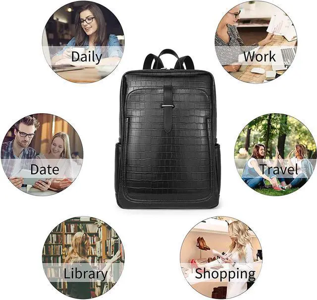 Alt view image 6 of 6 - BROMEN Leather Laptop Backpack for Women 15.6 inch Computer Backpack College Travel Daypack Bag Plaid