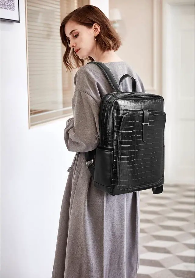 Alt view image 2 of 6 - BROMEN Leather Laptop Backpack for Women 15.6 inch Computer Backpack College Travel Daypack Bag Plaid
