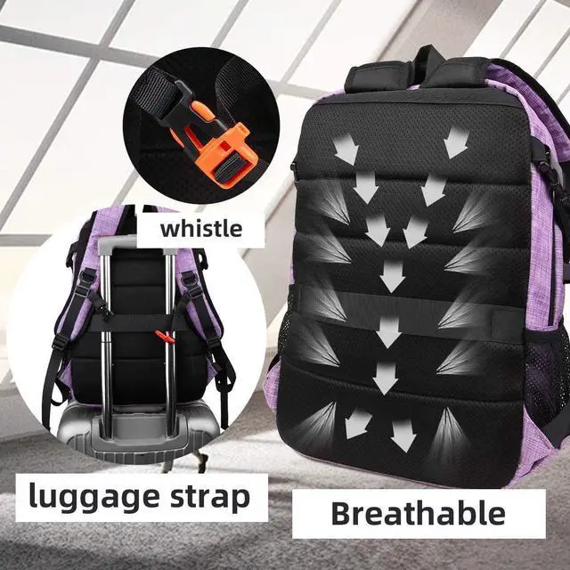 Alt view image 4 of 5 - FENGDONG Large Laptop Backpack 17.3 inch Durable Waterproof Travel College Backpack Bookbag for Men & Women Business Backpack with USB Charging Port and Headset Port Light Purple