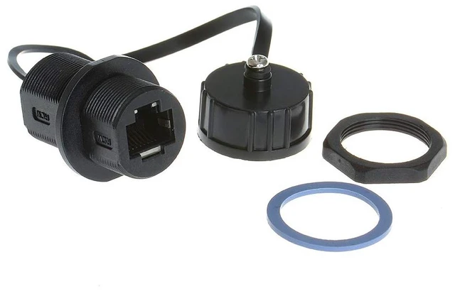 Main image of 5PCS Panel Mounting Shielded RJ45 Waterproof Cat5/5e/6 8P8C Connector Ethernet LAN Cable Connector Double Head Adapter with Waterproof/Dust Cap (Pack of 4)