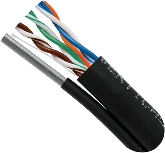 Alt view image 2 of 4 - Vertical Cable Cat5e, 350 Mhz, UTP, UV Jacket, Outdoor, CMX, Messenger, 1000ft, Black, Bulk Ethernet Cable, Wooden Spool