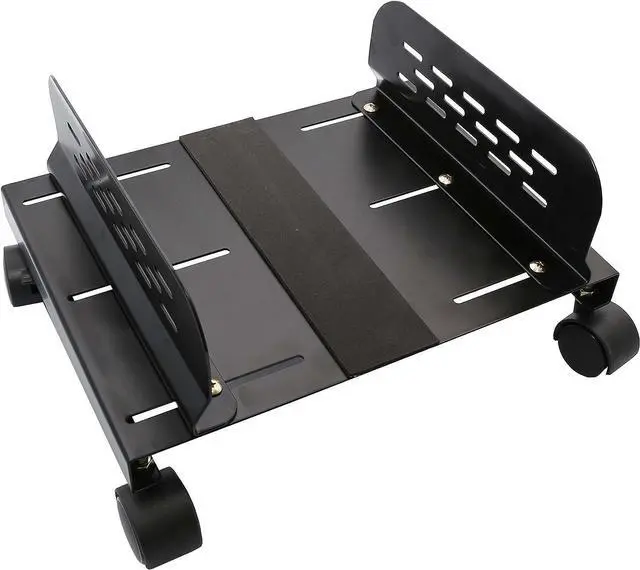 Alt view image 3 of 7 - IO Crest Mobile Desktop Tower Computer Metal Floor Stand Rolling Caster Wheels with Tall Support Walls and Adjustable Width from 5" to 13"