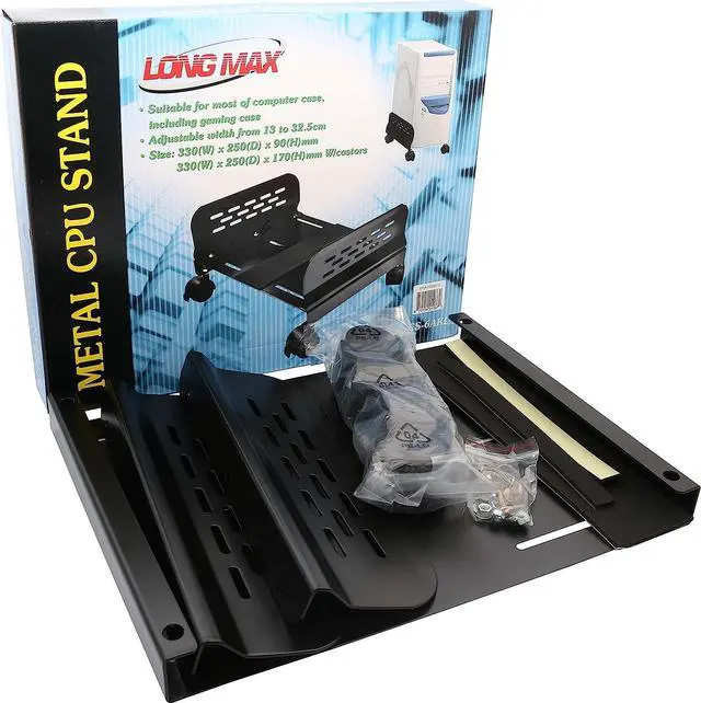 Alt view image 6 of 7 - IO Crest Mobile Desktop Tower Computer Metal Floor Stand Rolling Caster Wheels with Tall Support Walls and Adjustable Width from 5" to 13"