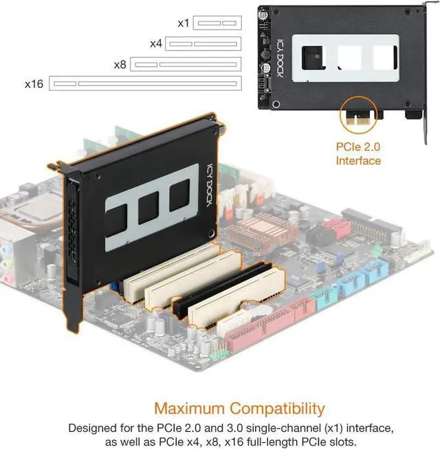 Alt view image 3 of 7 - 2.5 inch SATA SSD Removable Hard Drive Bay Adapter for PCIe Expansion Card Slot | ExpressSlot MB839SP-B