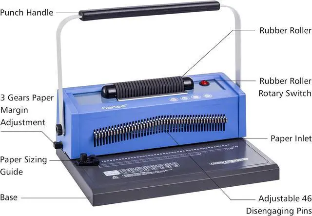 Alt view image 6 of 7 - Spiral Coil Binding Machine, Manual Book Maker Punch Binder with Electric Coil Inserter, Disengaging pins, Adjustable Side Margin, Comes with 100pcs 5/16'' Plastic Coil Binding Spines & Plier