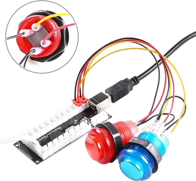 Alt view image 3 of 7 - Arcade DIY Kit: 2x Zero Delay USB Encoder + 2x 8-Way Joystick + 20x LED Push Buttons for MAME/JAMMA Projects, Red & Blue