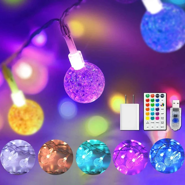 Main image of OMIKA Color Changing Globe String Lights USB Plug, 16.5ft 50 LEDs Crystal Bubble Ball Fairy Lights with Remote Timer Ambient Lighting for Girls Bedroom Home Xmas Halloween Party Decor (16 Colors)