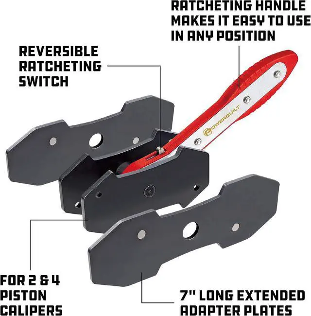 Alt view image 2 of 6 - Ratcheting Caliper Piston Tool Set, Brake Caliper Press, Size Range:1-1/2 to 2-5/8, Includes 2 Sets of Push Plates - 647861
