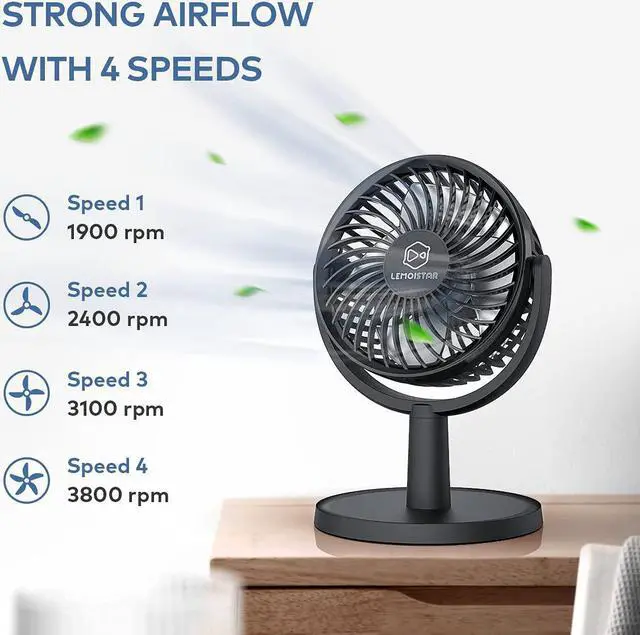 Alt view image 3 of 7 - Mini Desk Fan, USB Powered Desktop Fan with 4 Speeds, Small but Powerful Strong Airflow Work Quiet, 310° Adjustment, Portable Personal Air Circulator Fan for DesktopTable Office Bedroom-Black