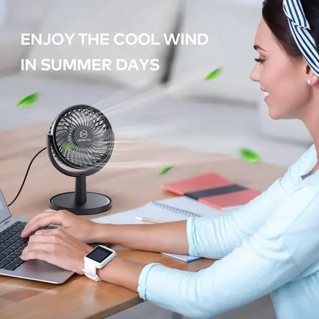 Alt view image 7 of 7 - Mini Desk Fan, USB Powered Desktop Fan with 4 Speeds, Small but Powerful Strong Airflow Work Quiet, 310° Adjustment, Portable Personal Air Circulator Fan for DesktopTable Office Bedroom-Black