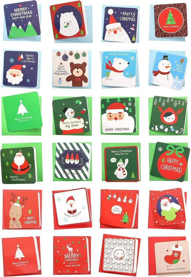 Main image of Rayker 24 Pack RQKER Mini Christmas Greeting Cards & Envelopes, Cute Stweety Small Size 3 x 3" Merry Christmas Greeting Cards Festival Colors (Pack of 24)