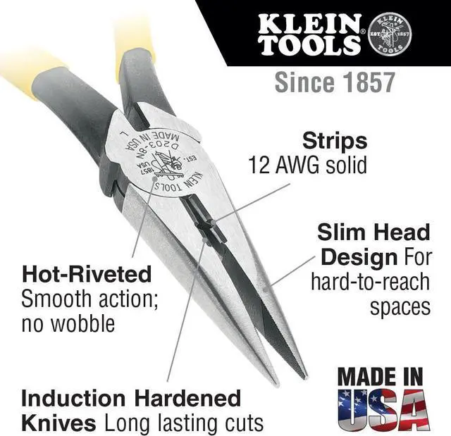 Alt view image 2 of 5 - Klein Tools J203-8N Long Nose Side-Cutter Stripping Pliers, Induction Hardened and Heavier For Increased Cutting Power, 8-Inch